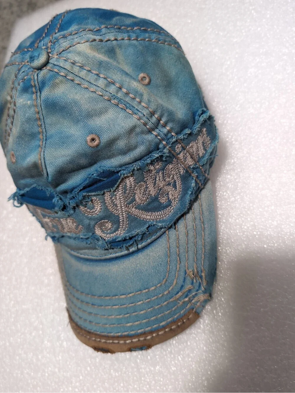 Vintage True Religion Hat Cap BlueDistressed Trucker Adjustable Y2K One Size